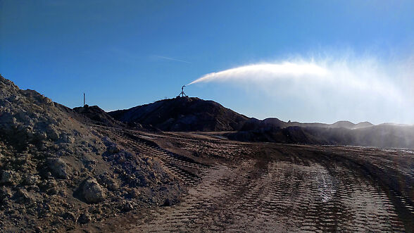 Big Gun® Sprinkler controlling dust at a quarry. 
