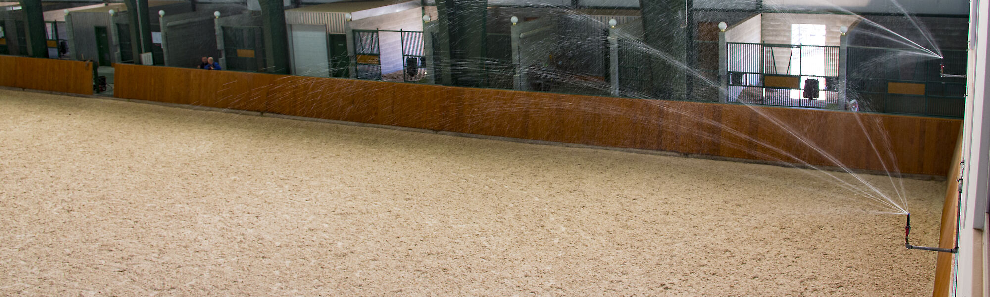 Nelson Irrigation MP Rotator sprinkler in indoor equestrian riding arena. 