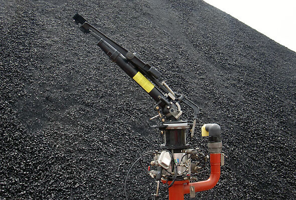 Nelson Big Gun® sprinkler with 800 Series Valve and ACV200 on coal dust pile. 
